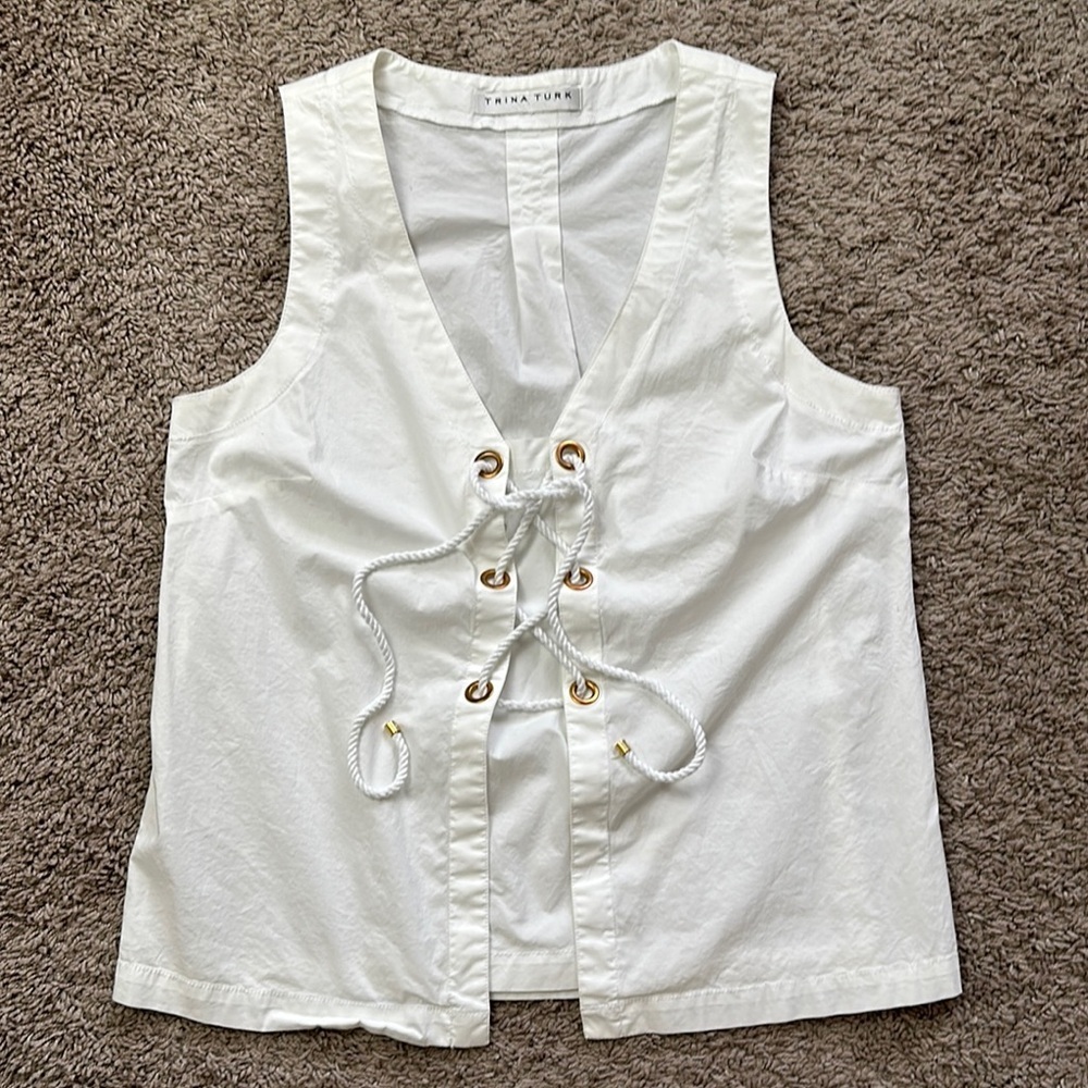 Trina Turk White Lace-Up Women's Top - Picture 2 of 10